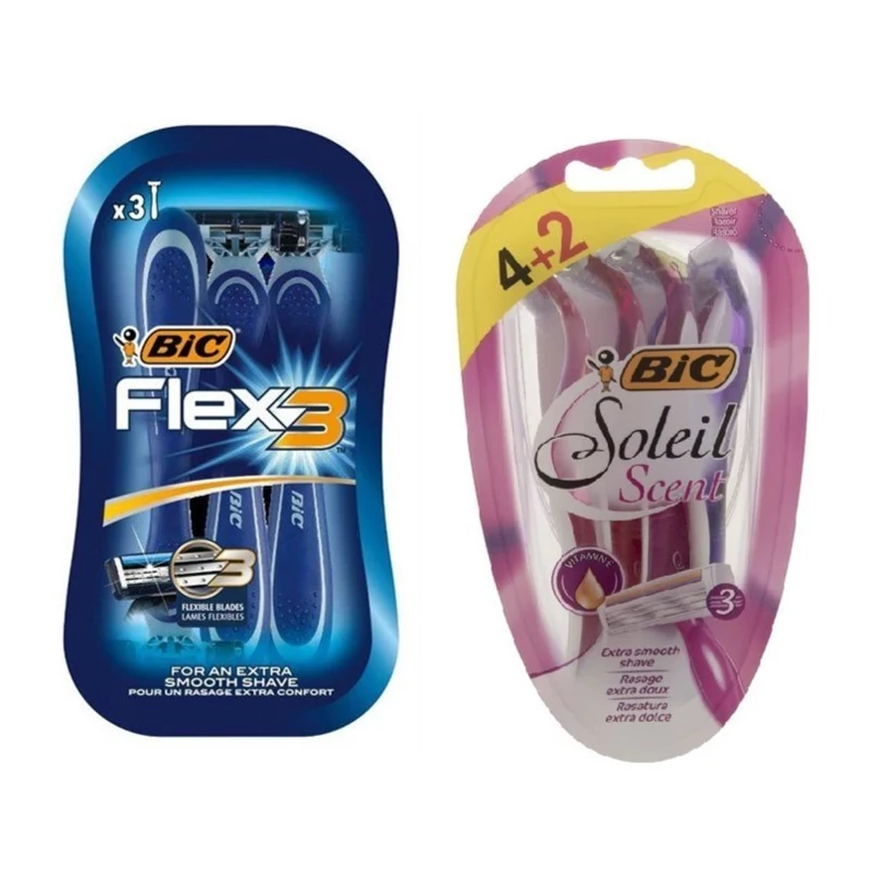 ژیلت ریش تراش مردانه بیک مدل فلکستری FLEX3 به همراه خودتراش زنانه بیک مدل سولیل سکنت SOLEIL SCENT